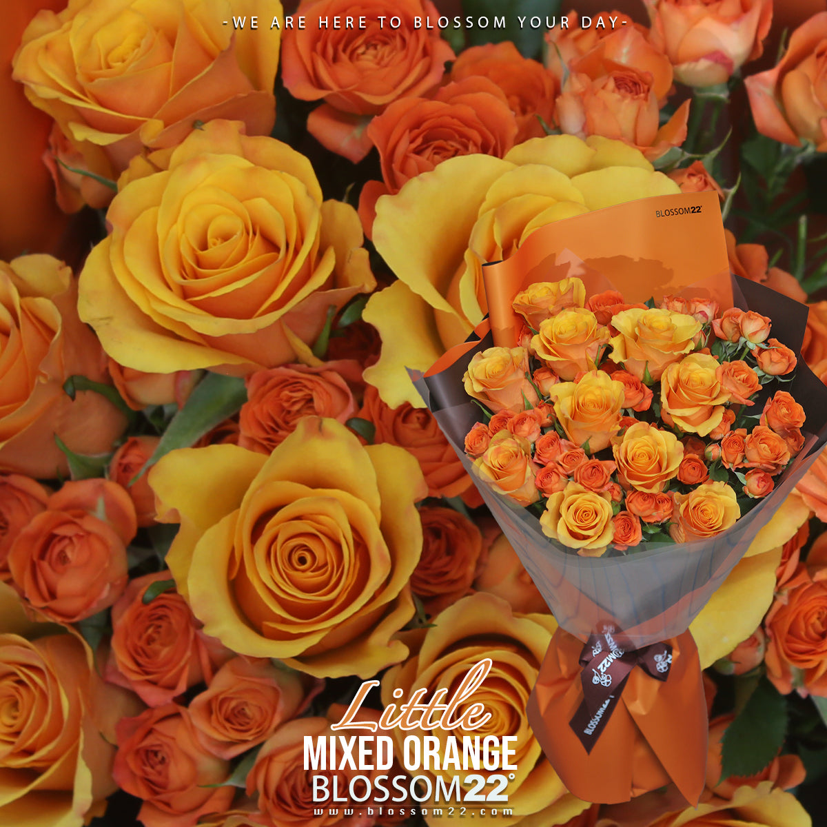 細版橙色混合玫瑰花束|Little Mixed Orange Roses Bouquet (小稻香)