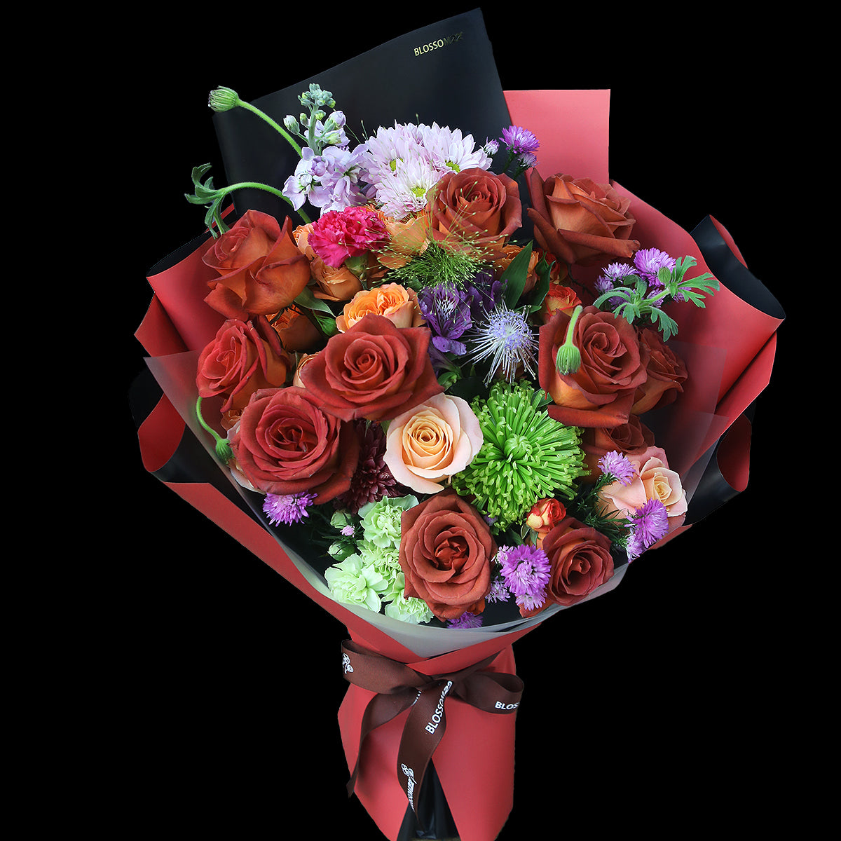 磚紅玫瑰混合花束|Brick Red Rose Combo Bouquet (Amaretto Combo)