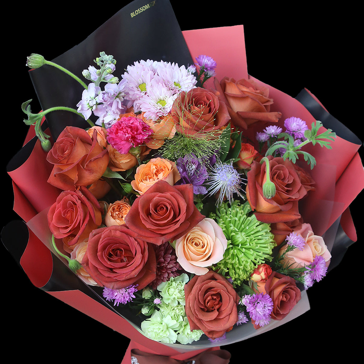磚紅玫瑰混合花束|Brick Red Rose Combo Bouquet (Amaretto Combo)