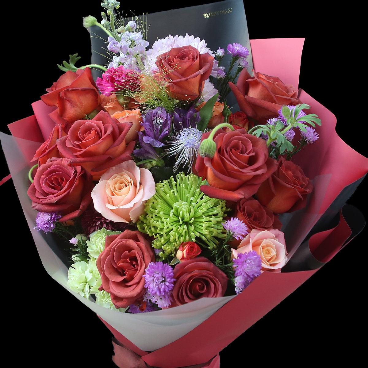 磚紅玫瑰混合花束|Brick Red Rose Combo Bouquet (Amaretto Combo)