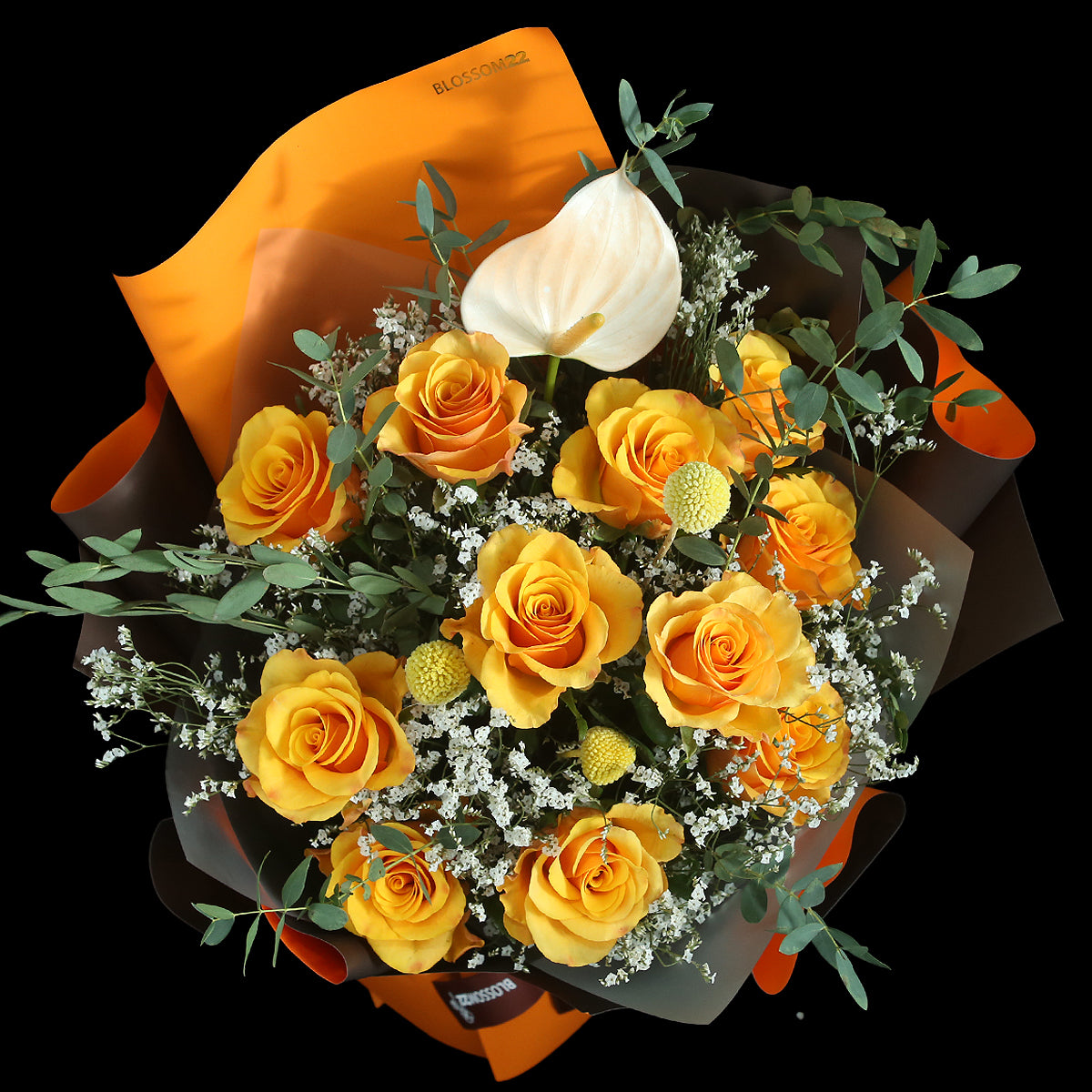 12橙色玫瑰白掌花瓶禮盒|Orange Roses Peace Lily Vase Boxset