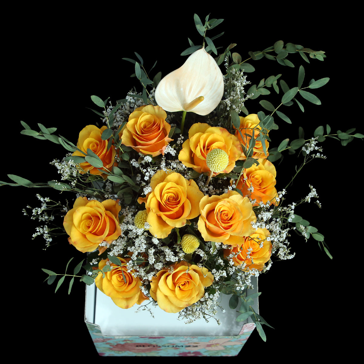 12橙色玫瑰白掌花瓶禮盒|Orange Roses Peace Lily Vase Boxset