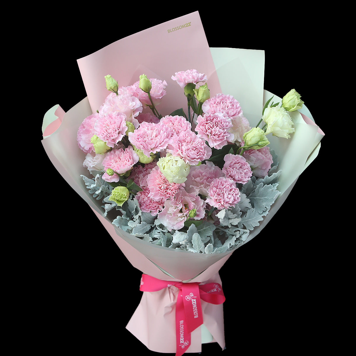 12枝 粉色康乃馨奶粉桔梗鮮花束|12 Pink Carnation Cream Eustoma Bouquet