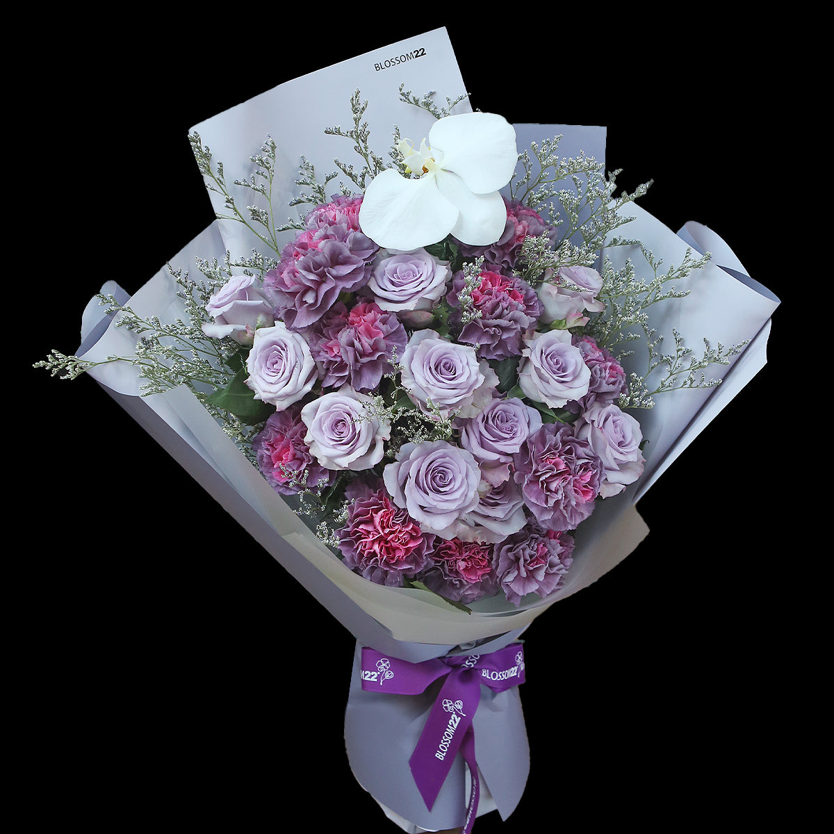 24 紫玫瑰雙色康乃馨花束|24 Purple Roses & Dual Tone Carnation