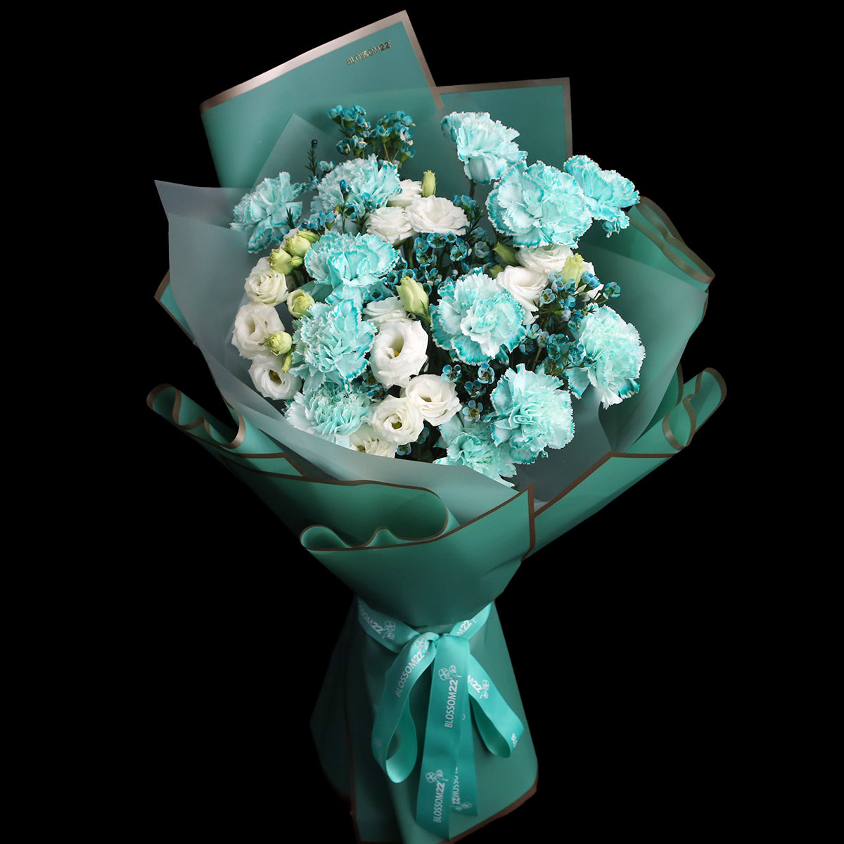 12枝 蒂芬妮藍康乃馨洋桔梗蠟梅花束|12 Tiffany Blue Dyeing Carnation Eustoma Wax Flower bouquet