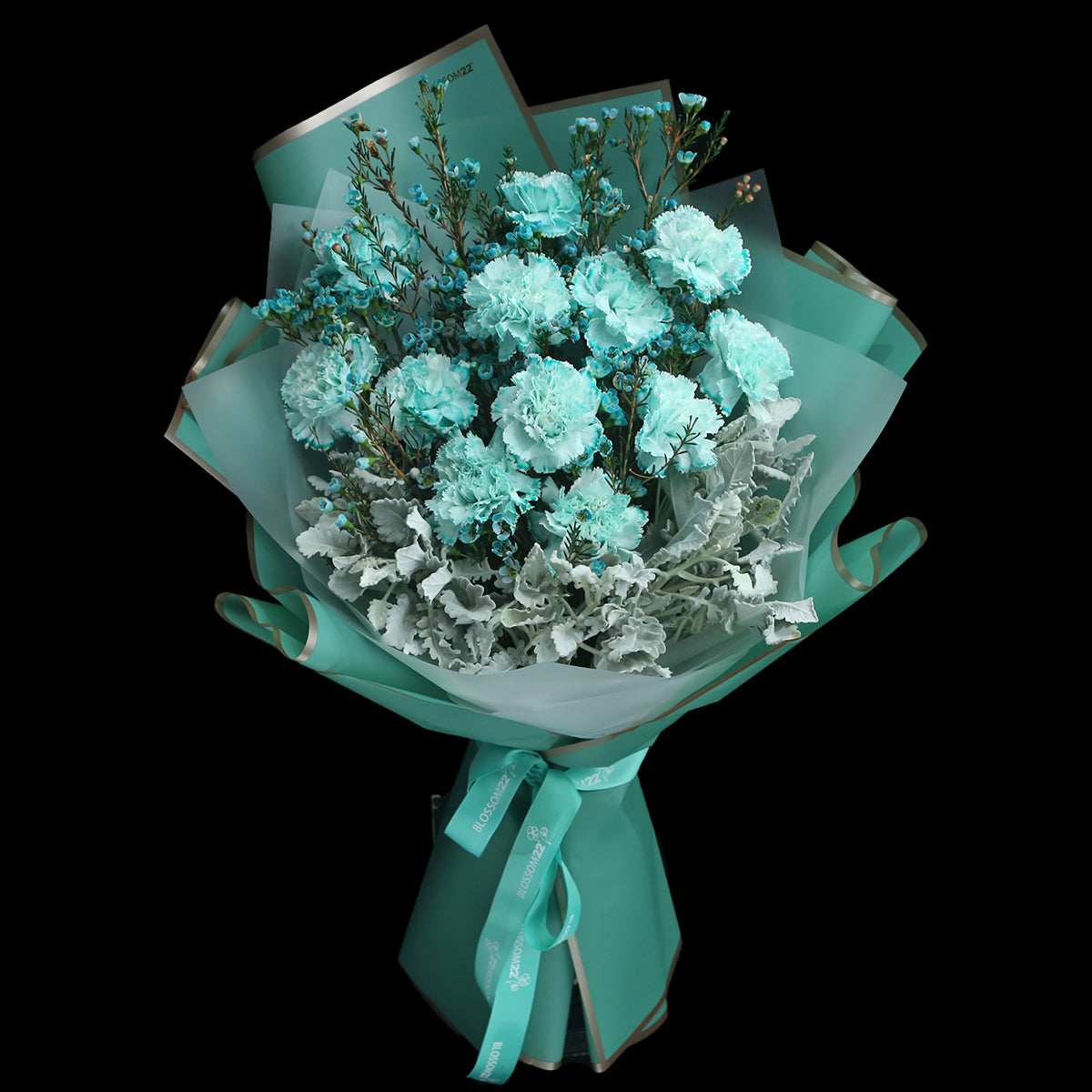 12枝 蒂芬妮藍康乃馨蠟梅花束|12 Tiffany Blue Dyeing Carnation Wax Flower bouquet