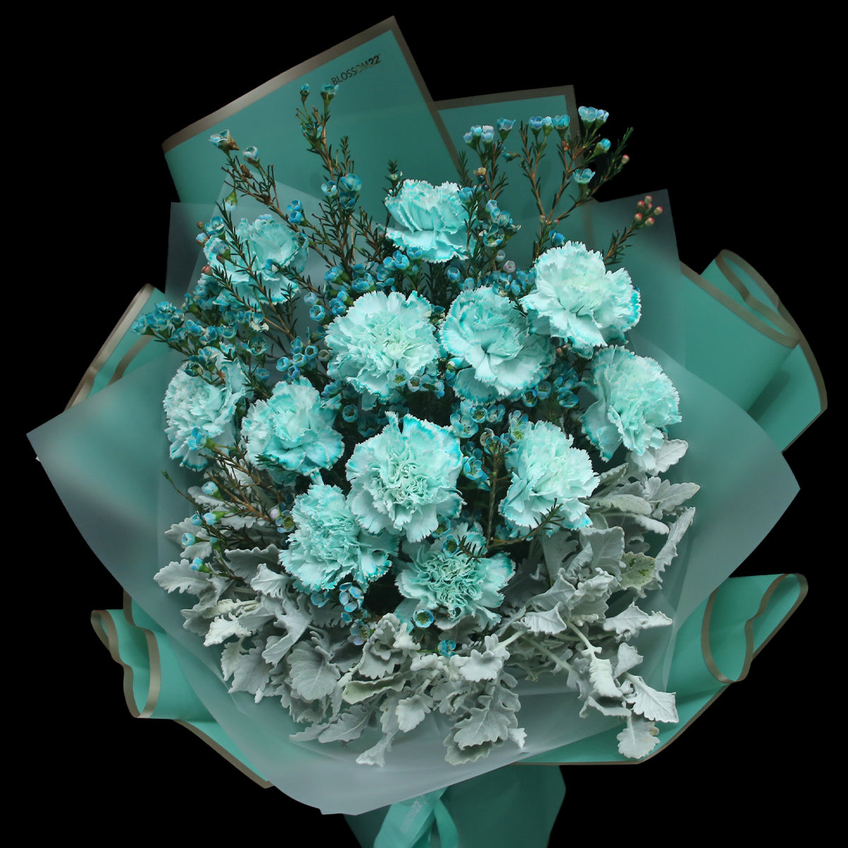 12枝 蒂芬妮藍康乃馨蠟梅花束|12 Tiffany Blue Dyeing Carnation Wax Flower bouquet