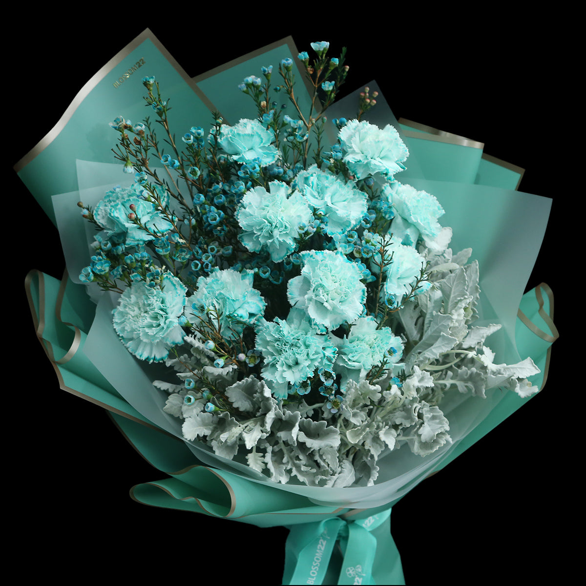 12枝 蒂芬妮藍康乃馨蠟梅花束|12 Tiffany Blue Dyeing Carnation Wax Flower bouquet