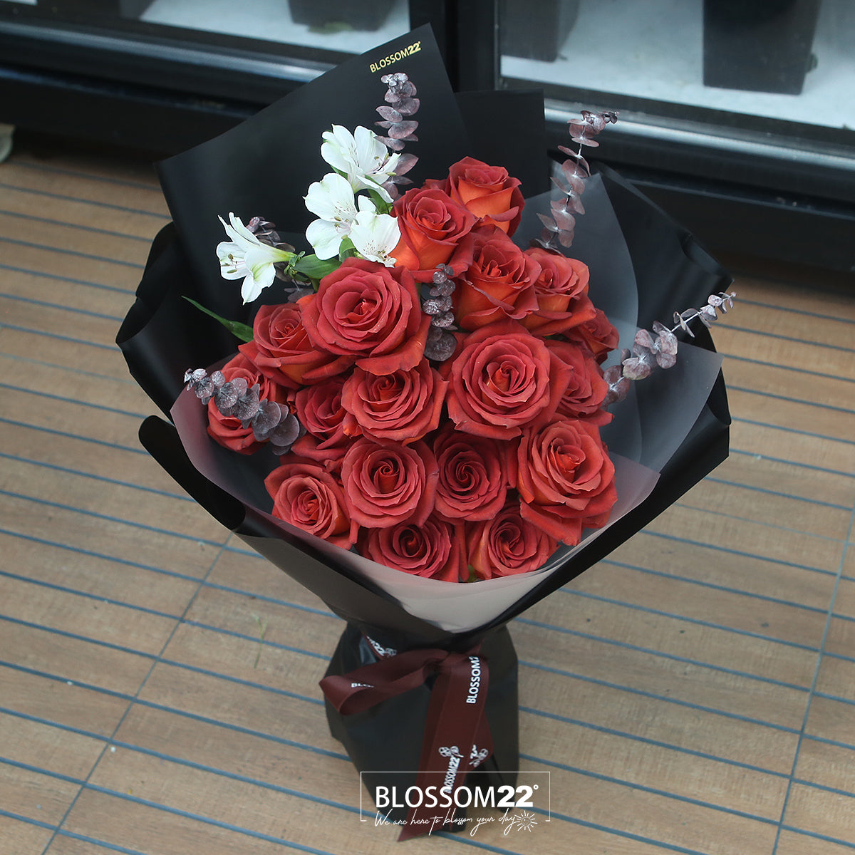 19枝 磚紅玫瑰花束|19 Brick Red Rose Bouquet(19 Amaretto)