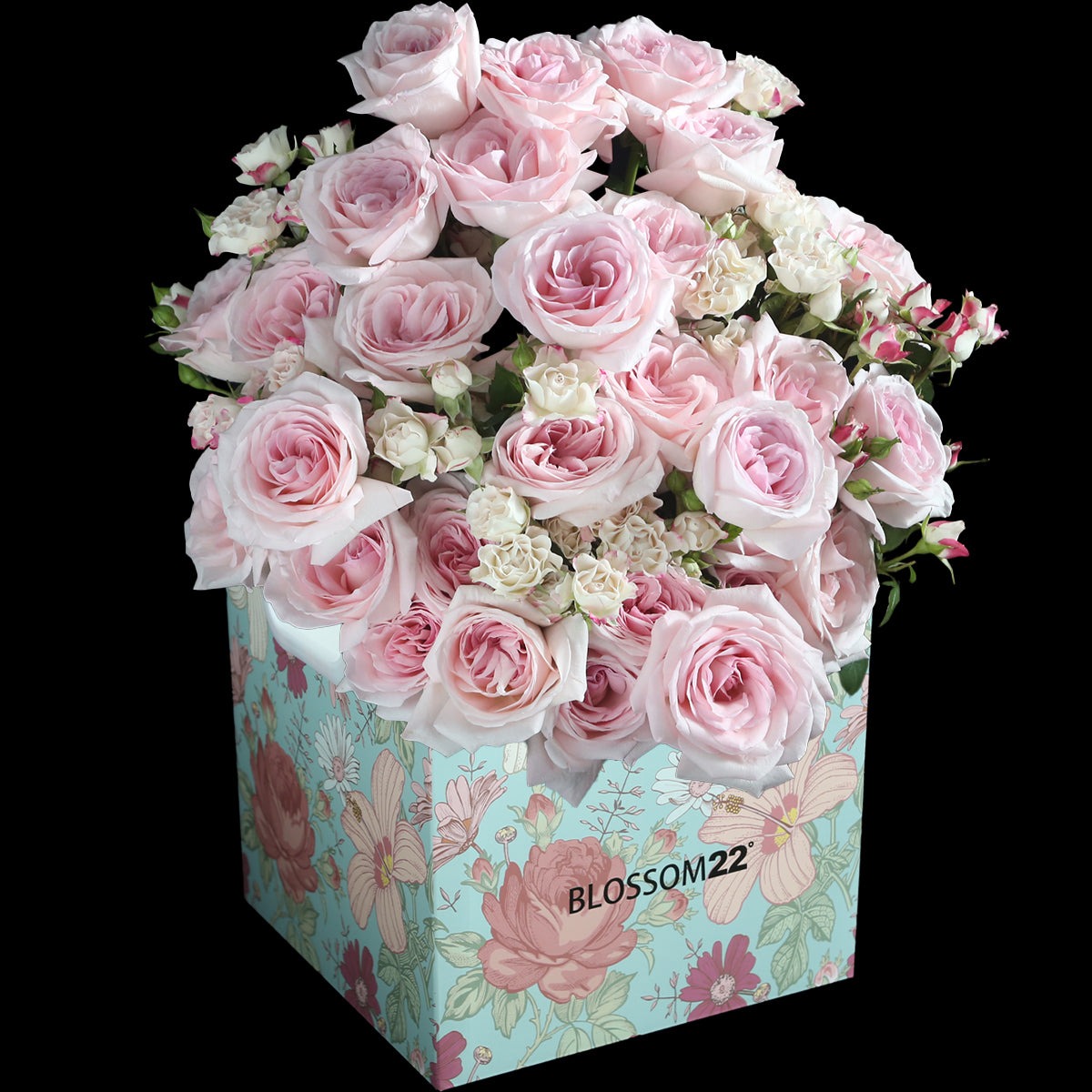 33枝 淺粉及多頭玫瑰花瓶禮盒|33 Light Pink & Mini Pink Roses Vase Boxset (Pink O'Hara)