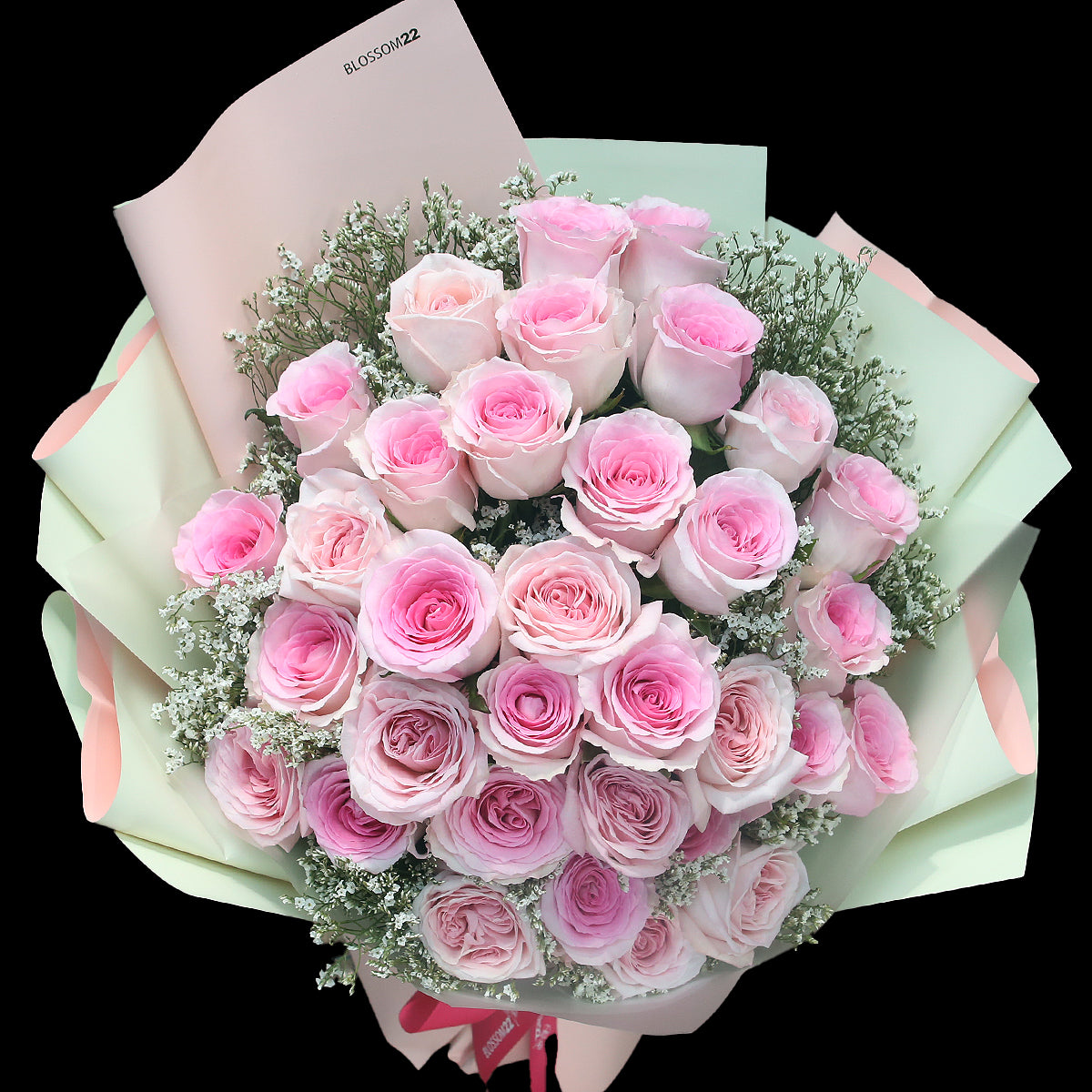 33枝 混色粉玫瑰花束|33 Mixed Pink Roses Bouquet (Princess)