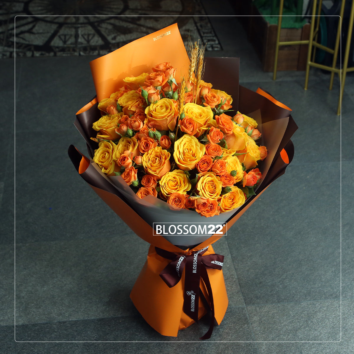 橙色混合玫瑰花束|Mixed Orange Roses Bouquet (Wheat 稻香)