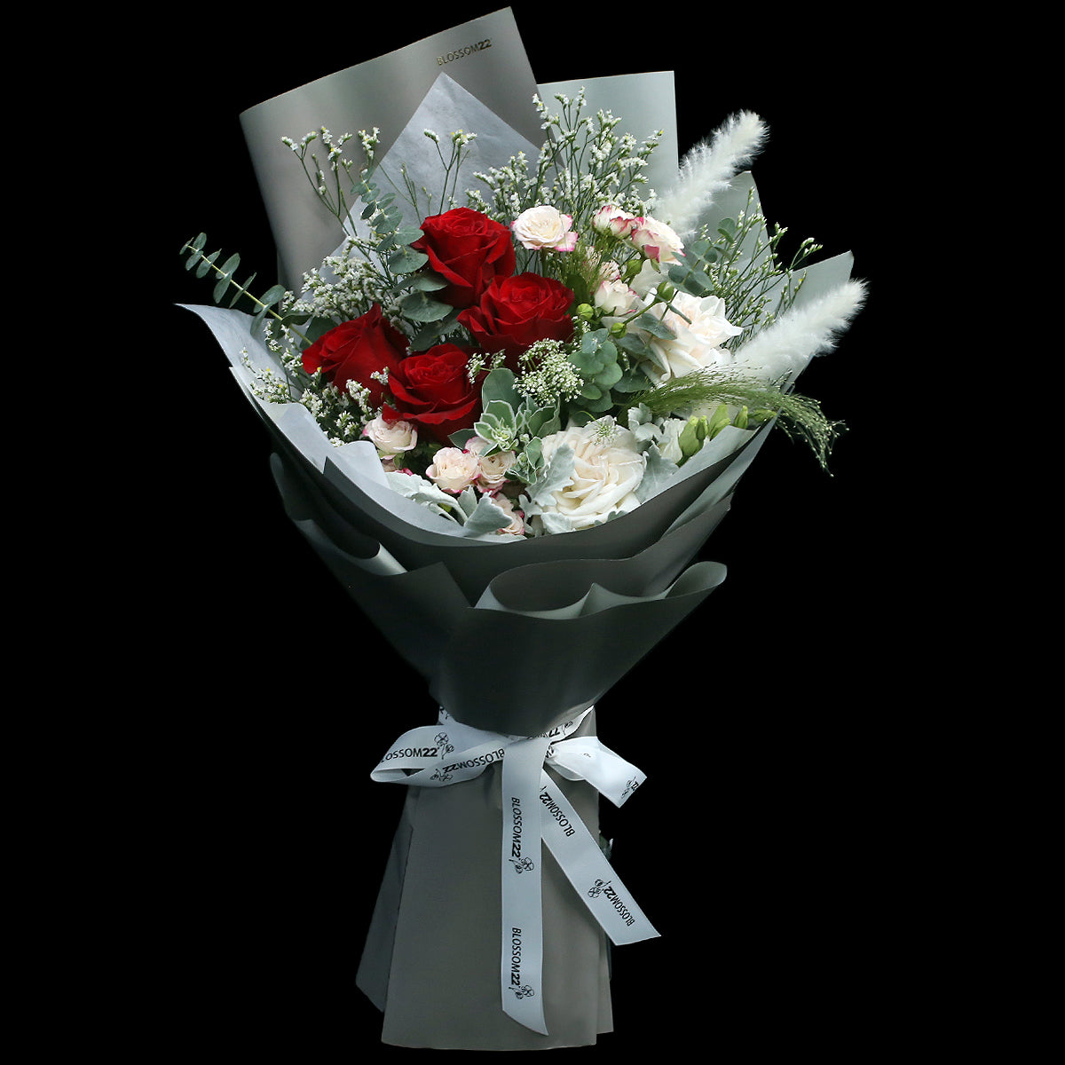 紅玫瑰庭園玫瑰及小玫瑰花束|Red & White Garden Rose freshBouquet