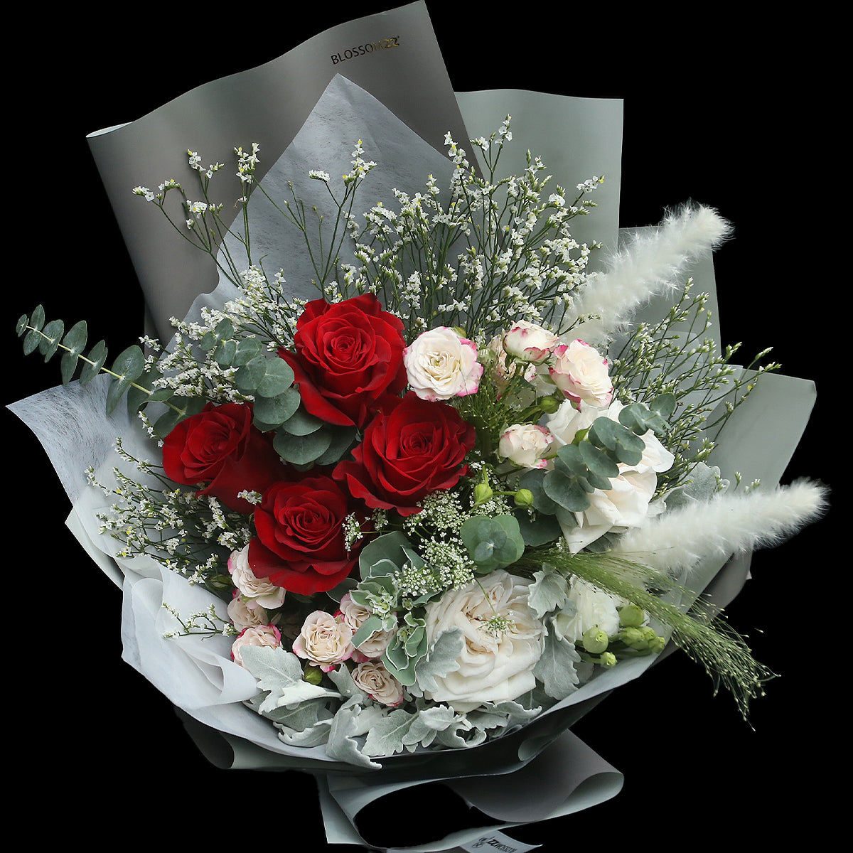紅玫瑰庭園玫瑰及小玫瑰花束|Red & White Garden Rose freshBouquet