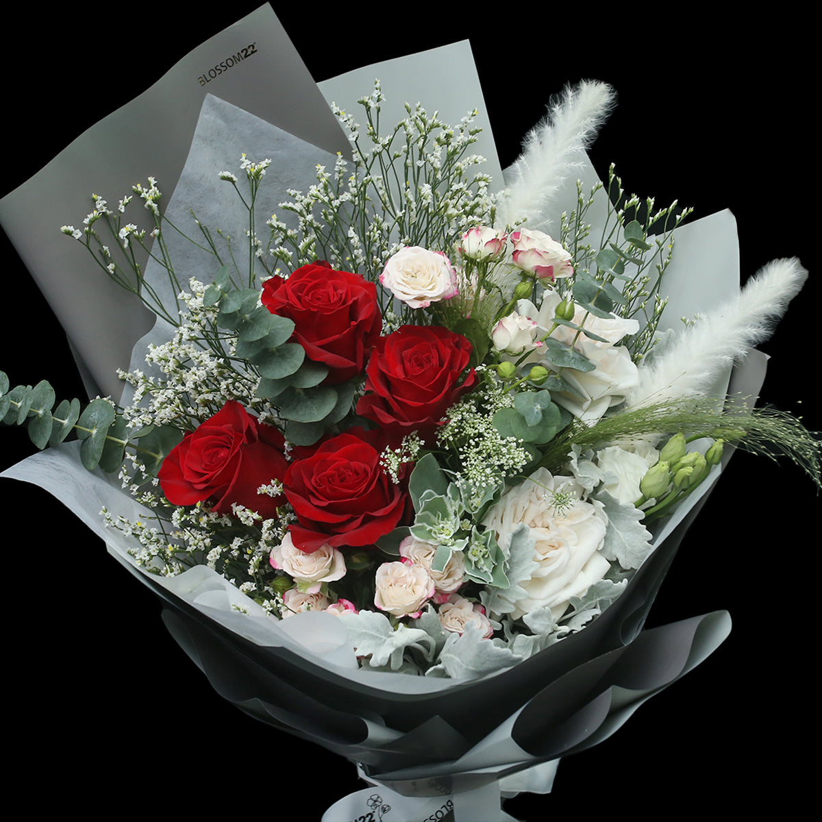 紅玫瑰庭園玫瑰及小玫瑰花束|Red & White Garden Rose freshBouquet