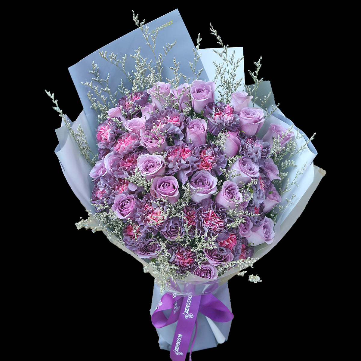 52 紫玫瑰雙色康乃馨花束|52 Purple Roses & Dual Tone Carnation