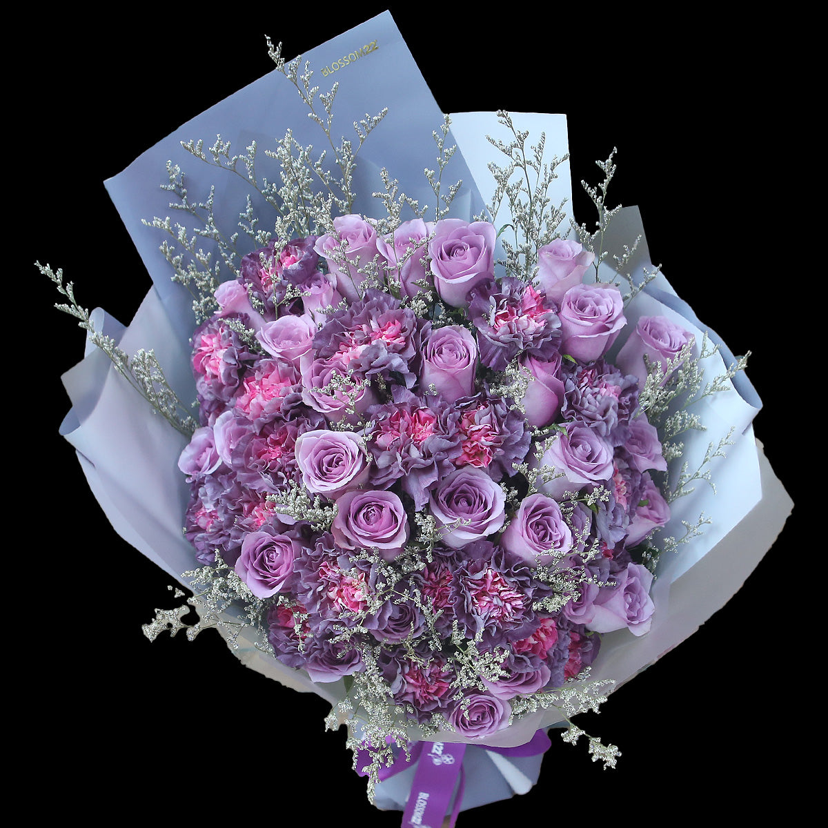 52 紫玫瑰雙色康乃馨花束|52 Purple Roses & Dual Tone Carnation