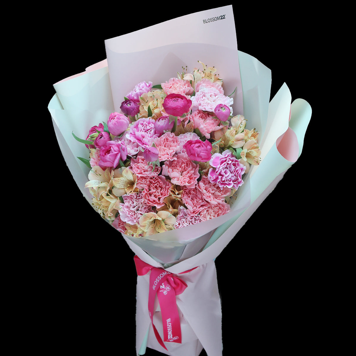 混色康乃韾洋牡丹秘魯百合花束|Mixed Pink Carnation Ranunculus & Peruvian Lily Bouquet