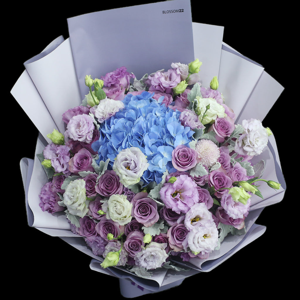 39枝 紫玫桔梗繡球花束｜39 Purple Roses, Eustoma ＆ Hydrangea (Nightingale)