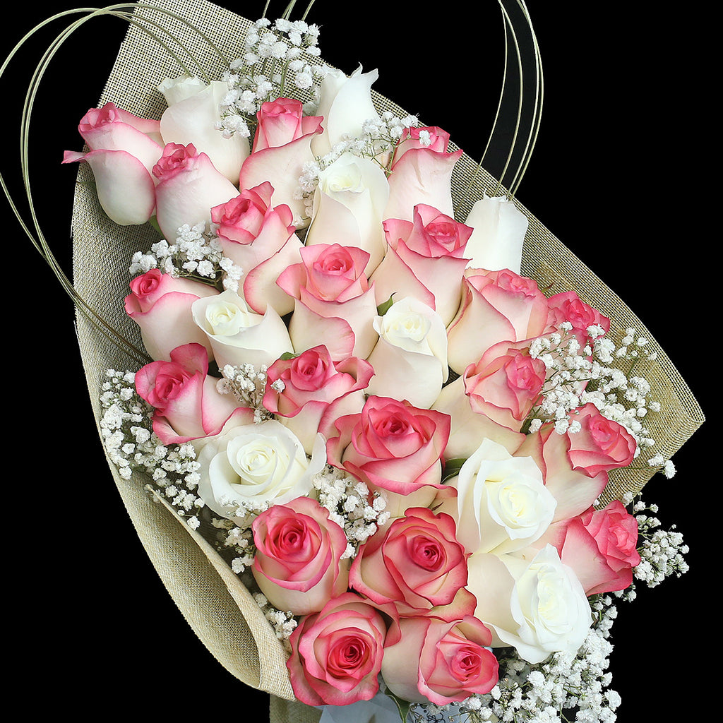 29枝 粉邊玫瑰｜29 Bi-colour Cream & Hot Pink(La Paloma） 花束 bouquet 鮮花束 BLOSSOM22
