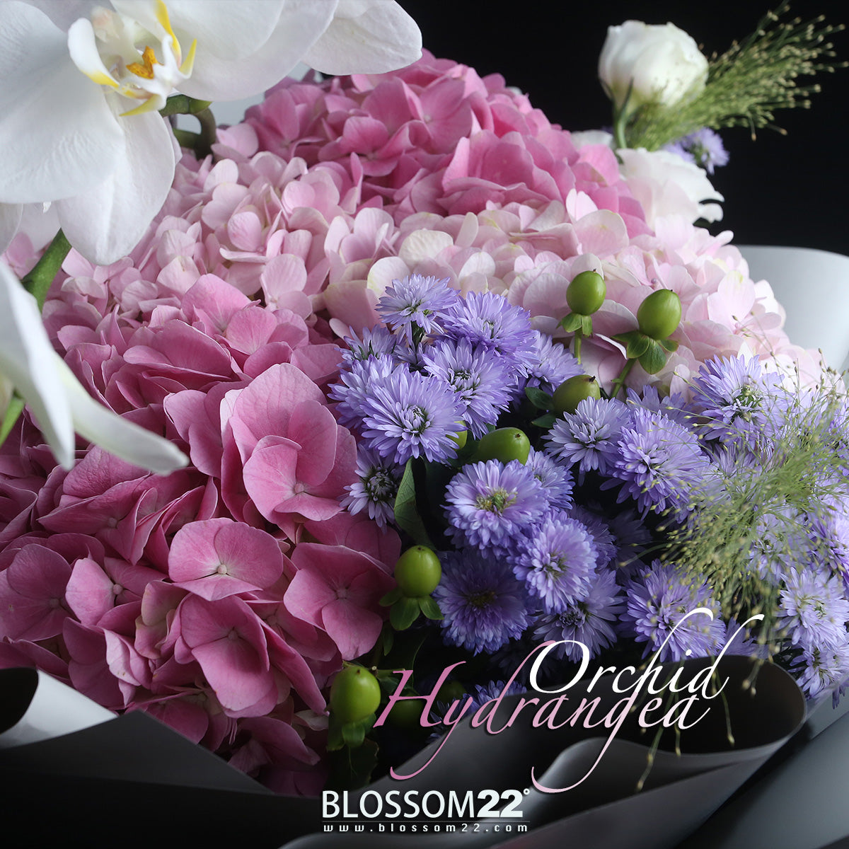 4 粉繡球蝴蝶蘭花束|4 Pink Hydrangea & Orchid (Pink Morpho ) 花束 bouquet 鮮花束 Blossom22°