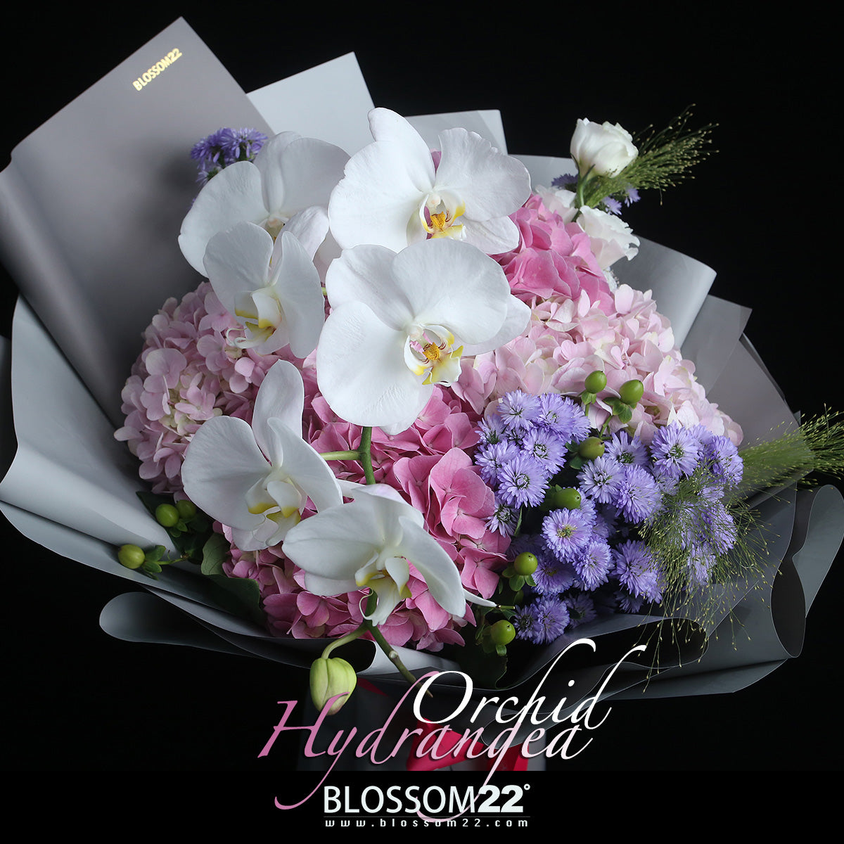 4 粉繡球蝴蝶蘭花束|4 Pink Hydrangea & Orchid (Pink Morpho ) 花束 bouquet 鮮花束 Blossom22°