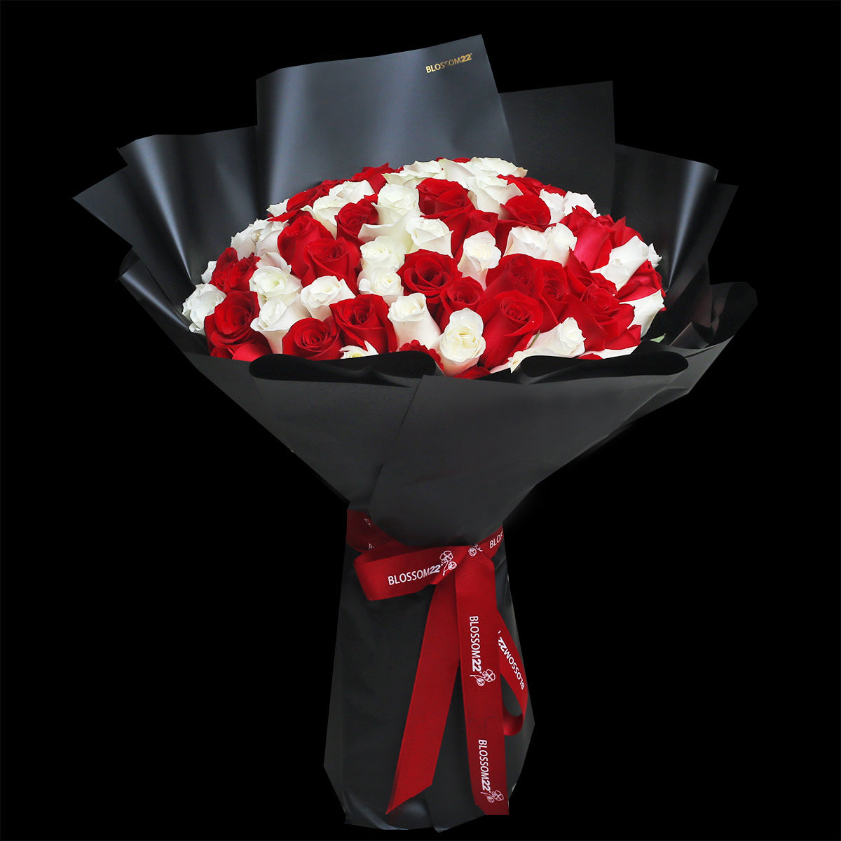 99枝 紅白玫瑰雙色混合花束|99 Red & White Random Mix Roses Bouquet (Signature Style)|情人節花 fresh bouquet 鮮花束 Blossom22°