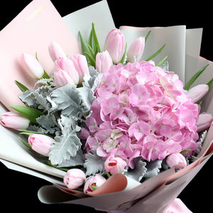 19枝 淺粉紅鬱金香及繡球花束｜19 light Pink Tulips & Hydrangea Bouquet 花束 bouquet 鮮花束 BLOSSOM22