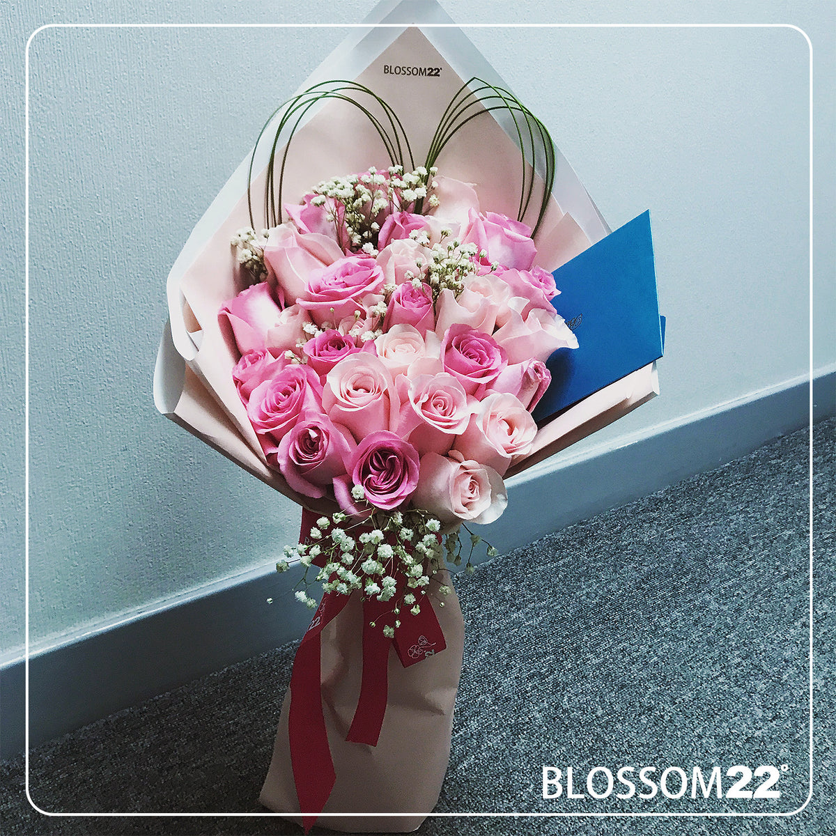 29枝 粉紅混色玫瑰|29 Mixed Pink Roses (Puppy Love) 花束 bouquet 鮮花束 BLOSSOM22