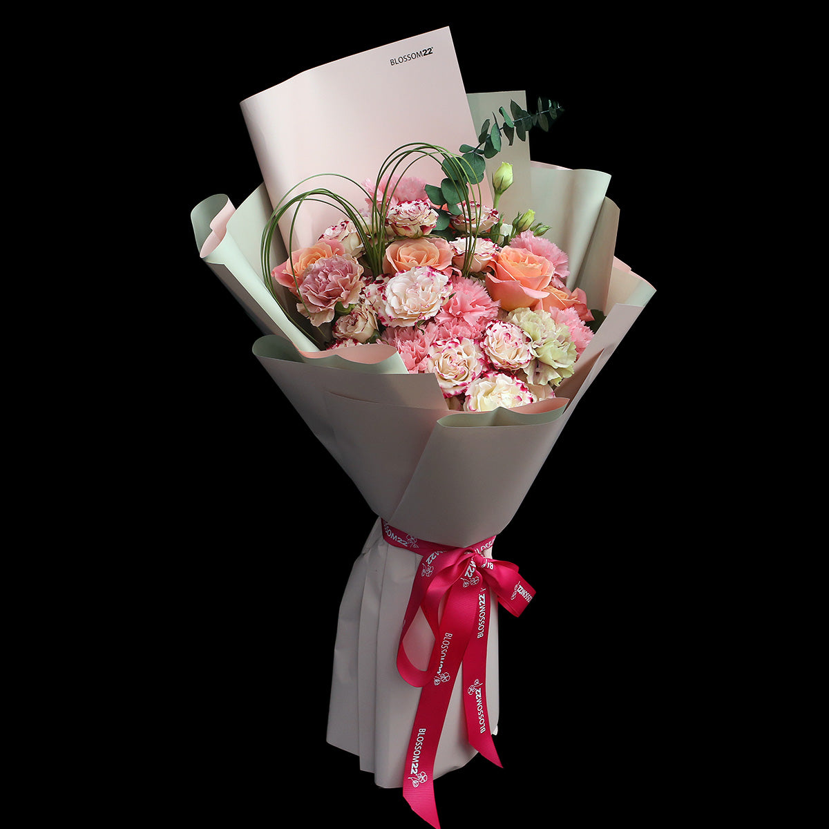 嫩粉玫瑰混丁粉小玫心型花束|Miss Piggy Roses, Carnation, Mini Roses (Piggy Heart)母親節花 fresh bouquet 鮮花束 BLOSSOM22