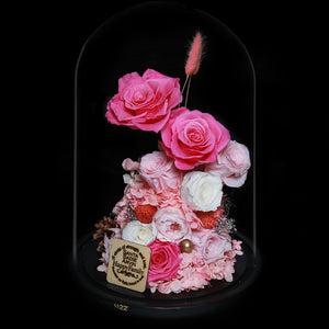 XXL Preserved-Flower•Glass Bell Jar ｜特大版保鮮花瓶- Two Tone Pink 雙色粉紅  Blossom22hk