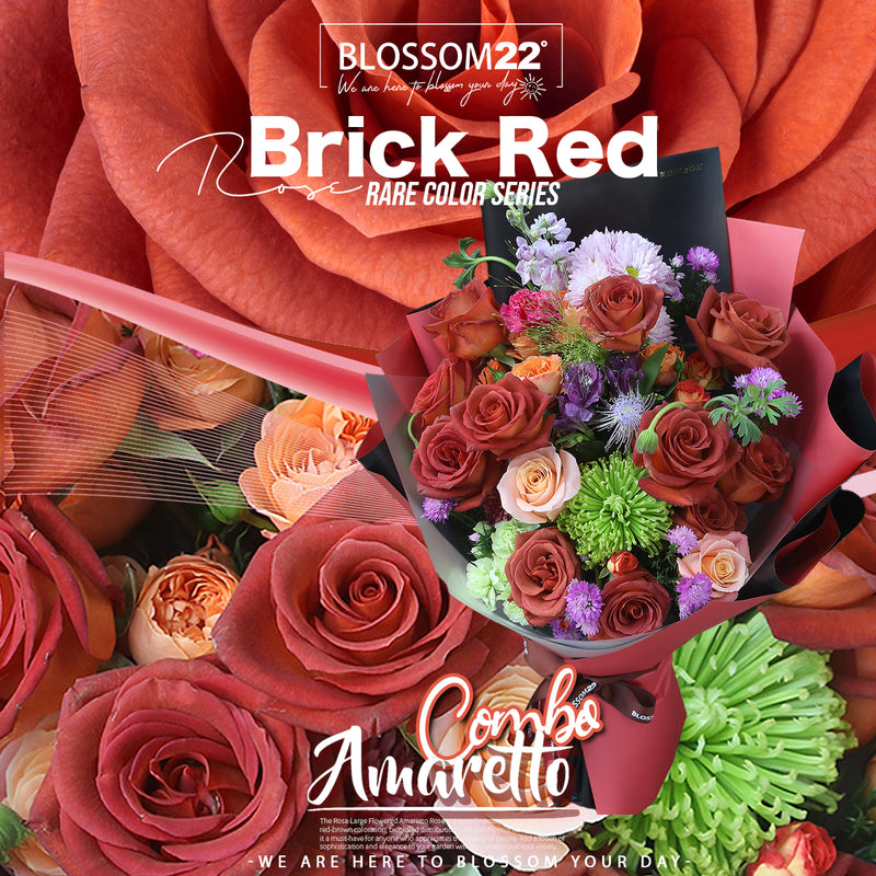 磚紅玫瑰混合花束｜Brick Red Rose Combo Bouquet (Amaretto Combo)