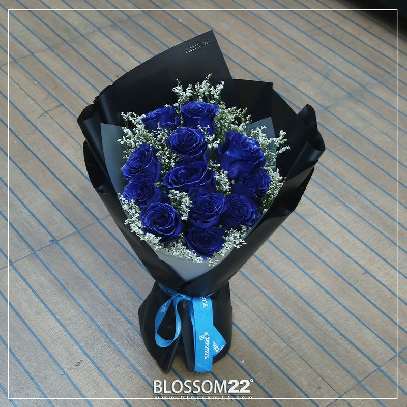 12枝 貴族藍玫瑰花束｜12 Navy Blue Dyeing Rose bouquet