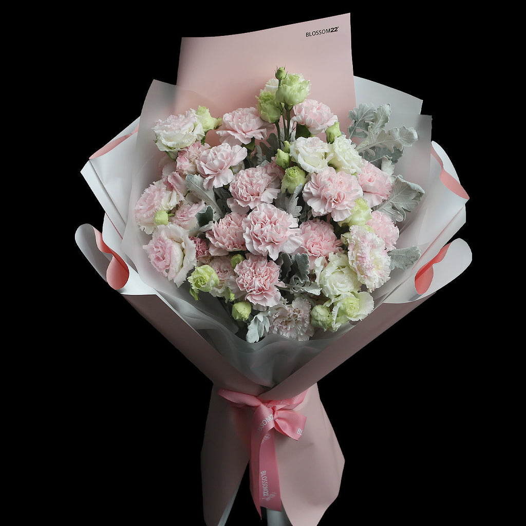 12枝 粉色康乃馨奶粉桔梗鮮花束｜12 Pink Carnation Cream Eustoma Bouquet (母親節花束)