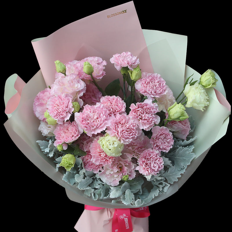 12枝 粉色康乃馨奶粉桔梗鮮花束｜12 Pink Carnation Cream Eustoma Bouquet