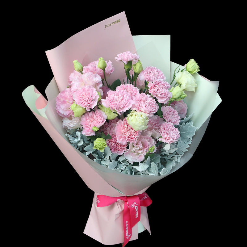 12枝 粉色康乃馨奶粉桔梗鮮花束｜12 Pink Carnation Cream Eustoma Bouquet