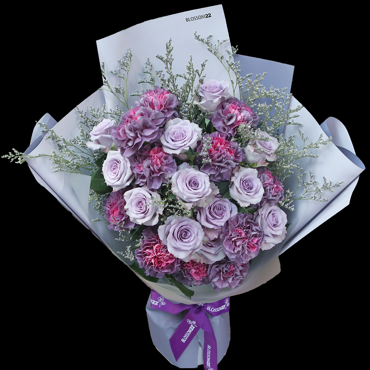 24 紫玫瑰雙色康乃馨花束｜24 Purple Roses ＆ Dual Tone Carnation