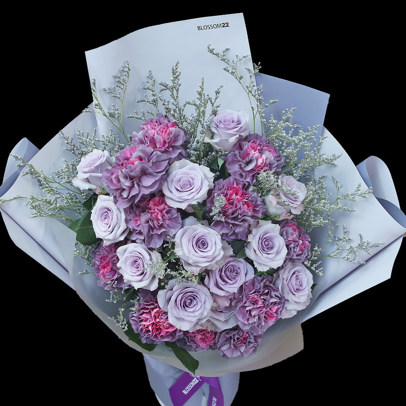 24 紫玫瑰雙色康乃馨花束｜24 Purple Roses ＆ Dual Tone Carnation