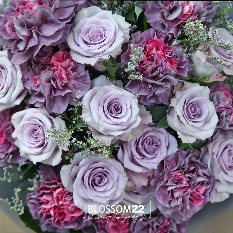 24 紫玫瑰雙色康乃馨花束｜24 Purple Roses ＆ Dual Tone Carnation