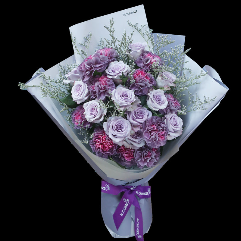 24 紫玫瑰雙色康乃馨花束｜24 Purple Roses ＆ Dual Tone Carnation