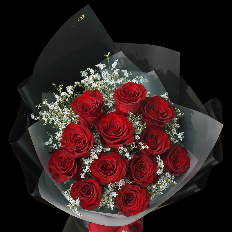 12枝 紅玫瑰鮮花束｜12 Red Roses Bouquet (520花束)