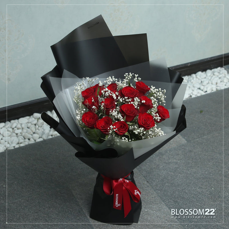 12枝 紅玫瑰鮮花束｜12 Red Roses Bouquet (520花束)