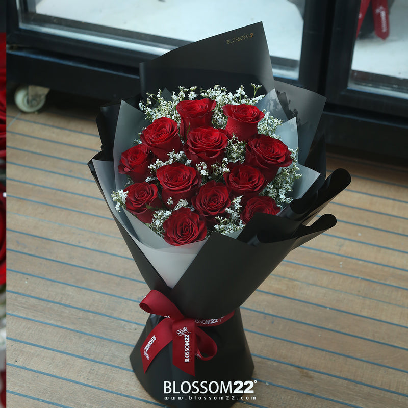 12枝 紅玫瑰鮮花束｜12 Red Roses Bouquet (Luxury Wrapping)