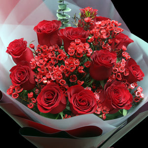 12枝 紅玫瑰蠟梅鮮花束｜12 Red Roses Wax Flower Bouquet