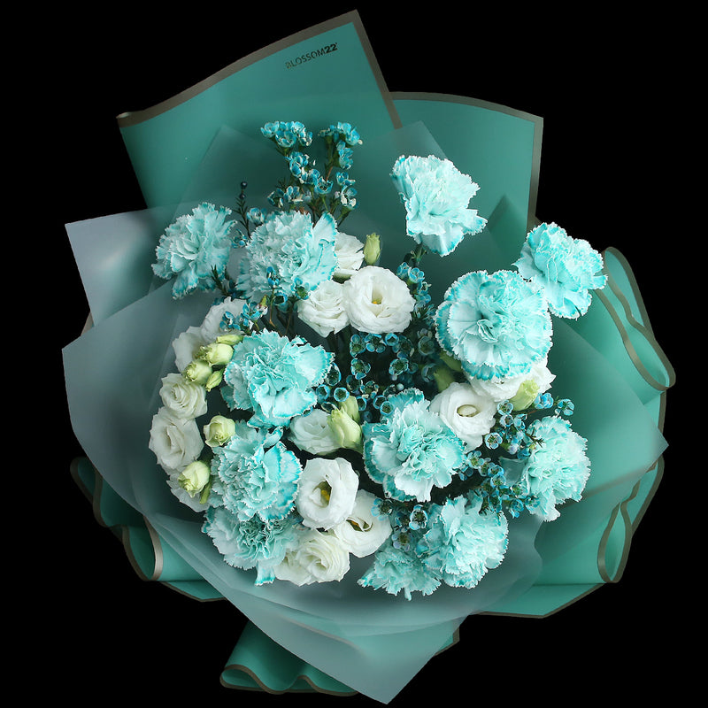 12枝 蒂芬妮藍康乃馨洋桔梗蠟梅花束｜12 Tiffany Blue Dyeing Carnation Eustoma Wax Flower bouquet