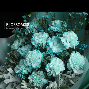 12枝 蒂芬妮藍康乃馨蠟梅花束｜12 Tiffany Blue Dyeing Carnation Wax Flower bouquet