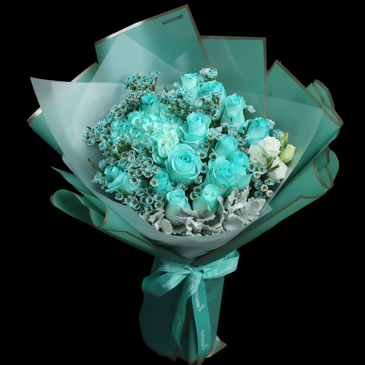 19枝 蒂芬妮玫瑰繡球蠟梅花束 ｜19 Tiffany Blue Rose Hydrangea Wax Flower bouquet (Tiffany Blue Combo)