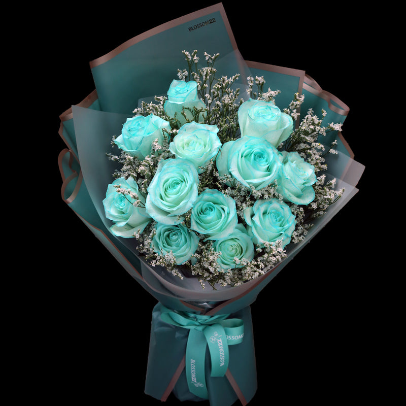 12枝 蒂芬妮藍玫瑰花束｜12 Tiffany Blue Dyeing Rose bouquet