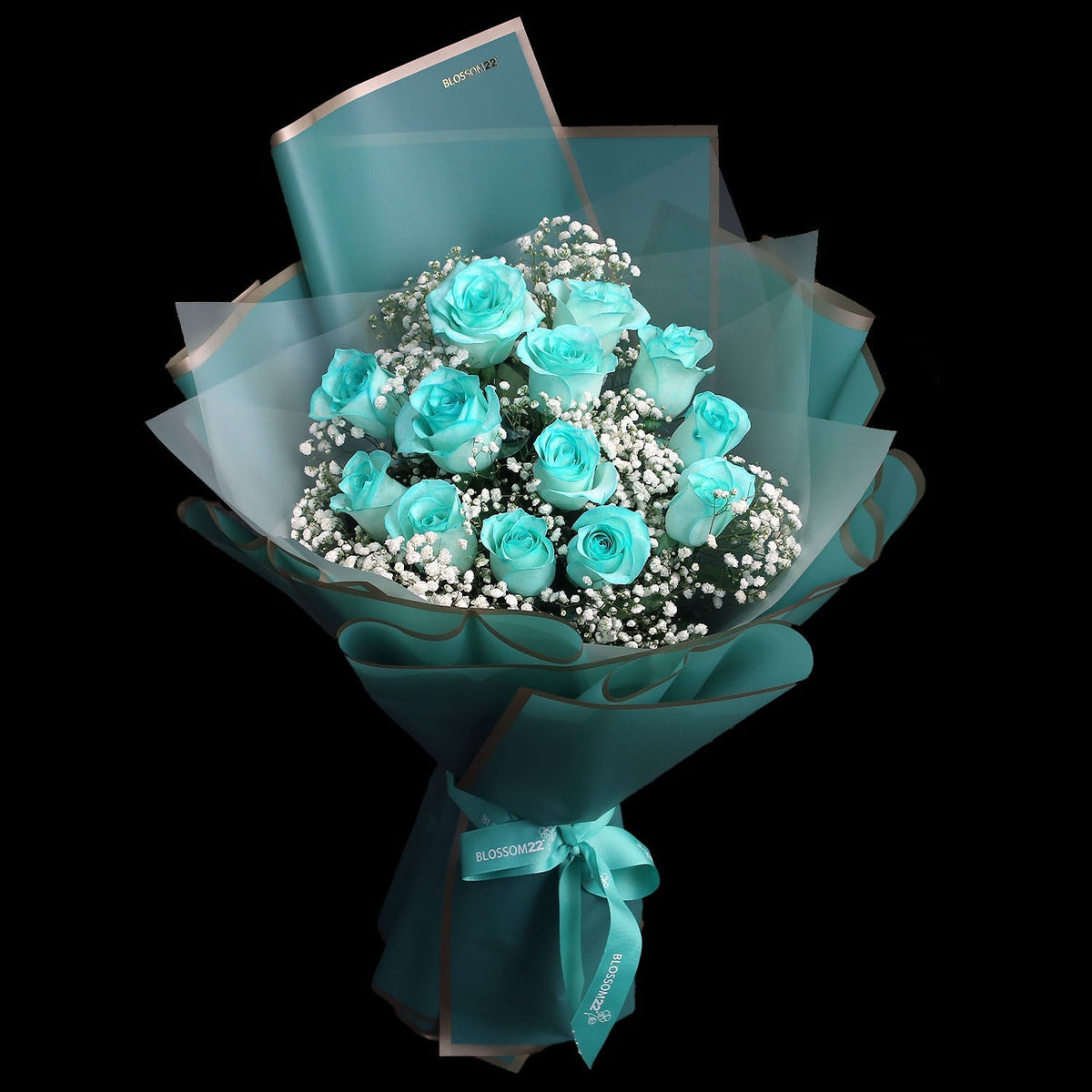 12枝 蒂芬妮藍玫瑰花束｜12 Tiffany Blue Dyeing Rose bouquet（520花束）