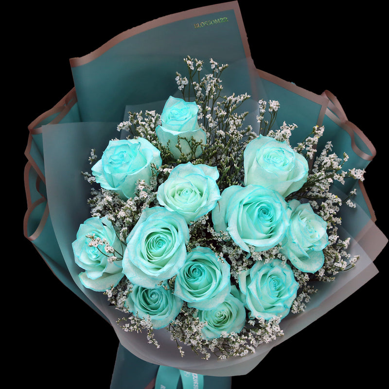 12枝 蒂芬妮藍玫瑰花束｜12 Tiffany Blue Dyeing Rose bouquet